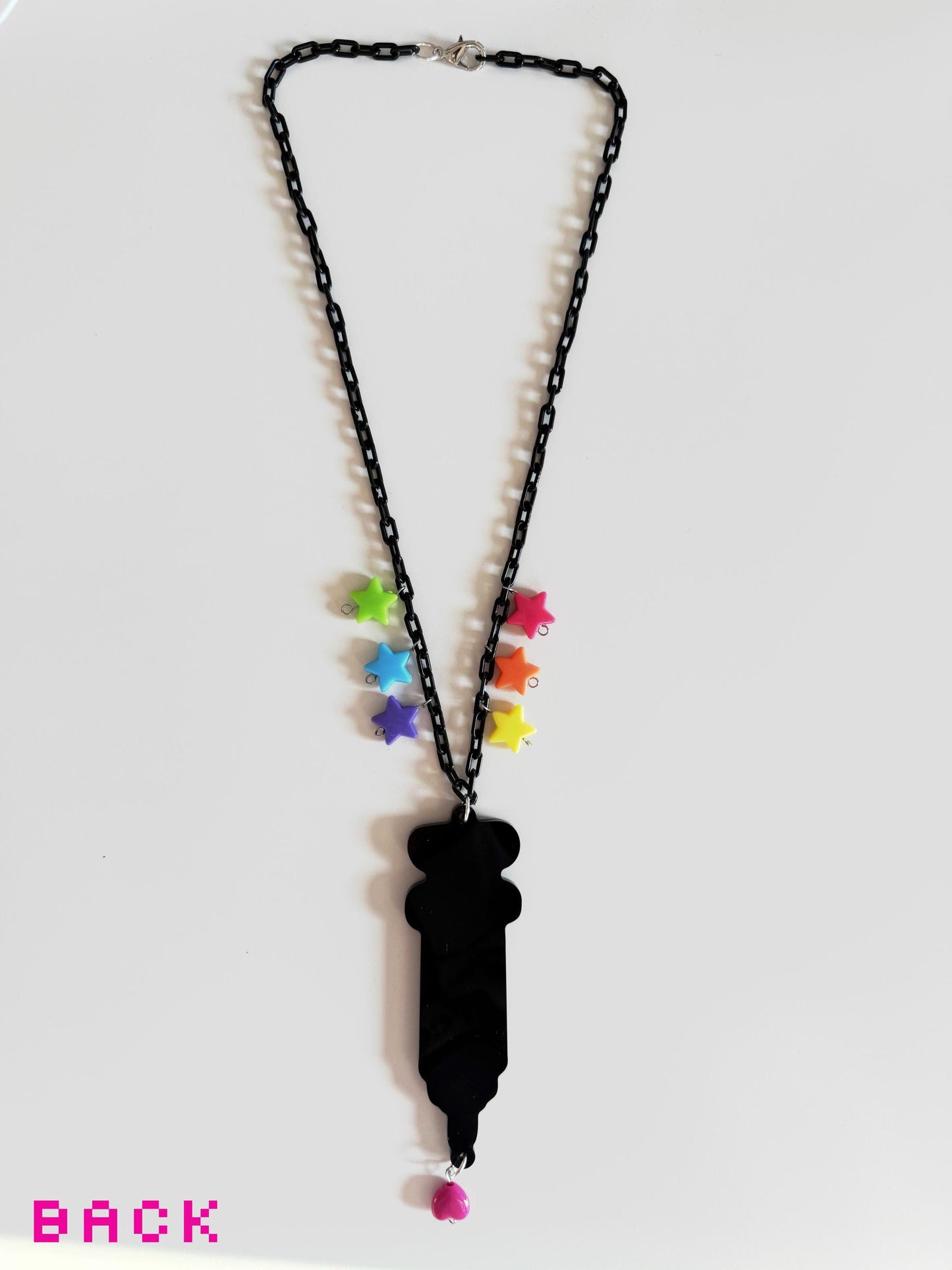 rainbow syringe acrylic necklace!