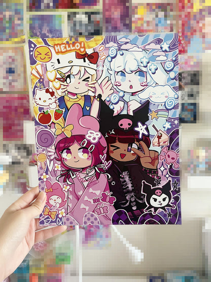 cutely decorated friends Art Print! | kitty, rabbit, bunny (b-grade)