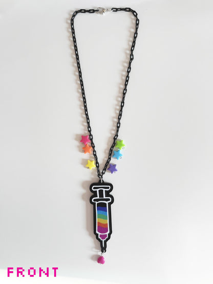 rainbow syringe acrylic necklace!
