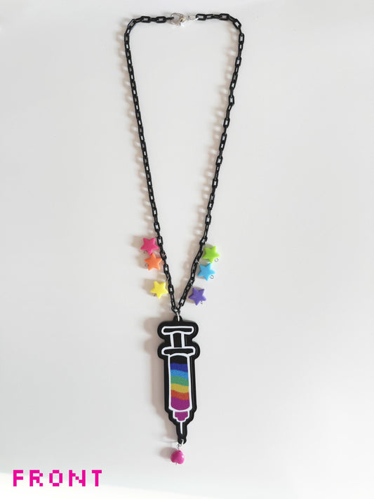 rainbow syringe acrylic necklace!