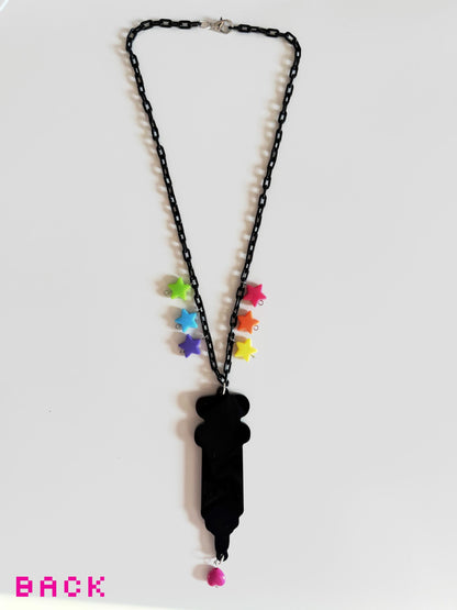 rainbow syringe acrylic necklace!