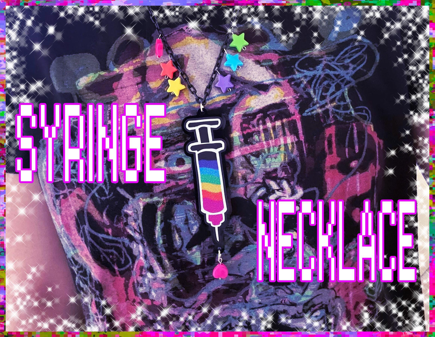 rainbow syringe acrylic necklace!